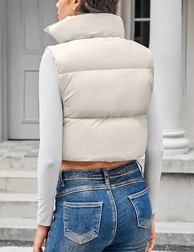 Kissonic Women's Cropped Puffer Vest Lightweight Fluffy Vest Sleeveless Warm Winter Outerwear thumbnail 4