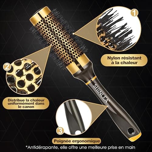 Brosse Cheveux Bouclés - Shinlea Brosse Ronde 33 MM Pour Cheveux Court Femme, Anti-Traction, Coiffant Et Séchant, Ajoutant Du Volume Et De La Brillance Pour Les Cheveux Fins thumbnail 2