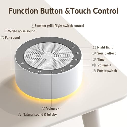 Kipcush White Noise Sound Machine with Nursery Lamp, Mood Lighting, 7 Colour Night Light, 30 Soothing Sounds for Baby/Adult. Timer, Plug in, Memory Function, Touch Control thumbnail 8