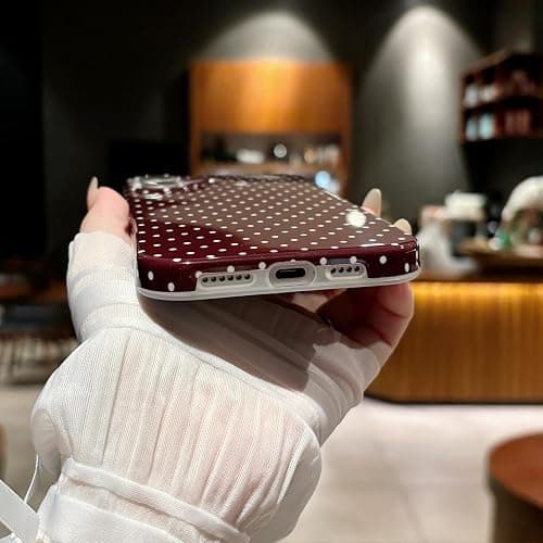 Jmltech for iPhone 16 Case Polka Dot Phone Cases Aesthetic Design Trendy Simple Case Slim Shockproof Protective Cover Burgundy Red thumbnail 4