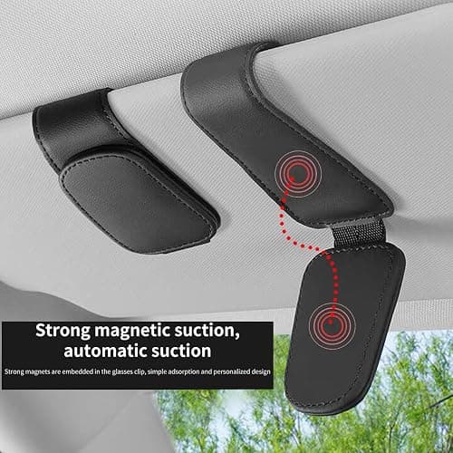 CHOSMOYI Magnetic Leather Sunglass Holder for Car, Sunglasses Clip for Car Visor, Auto Interior Accessories Universal for Different Size Eyeglasses (Black) thumbnail 4