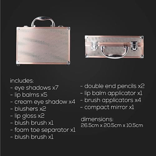 Dawn Till Dusk 80 Pieces Makeup Set with Travel Vanity Box by Envie, Includes Eyeshadow Palette, Lip Gloss, Lipsticks, Manicure Set, Makeup Brushes, Compact Mirror and Much More - (Rose Gold) thumbnail 5
