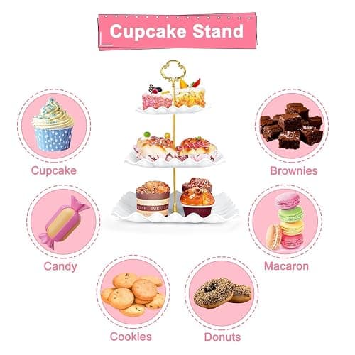 5 Pcs Dessert Table Display Set - 2 Pcs 3-Tier Dessert Display Stands & 3 Pcs Serving Tray - Dessert Trays Dessert Stands Treat Table Displays Set for Tea Parties,Birthdays & Baby Showers thumbnail 5