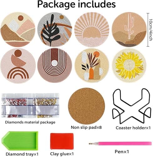 DOTSOPS 8Pack Landscape Diamond Painting Coaster with Holder 5D Diamond Art Kits for Adults Round Full Drill Beginners Gem Dots Craft Arts Supplies Party Home Decor Abstract thumbnail 2