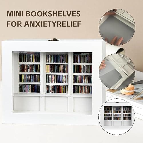 SIHPTO Anxiety Mini Bookshelf Decoration Box with 300pcs Mini Books，Miniature Library for Book Lovers for Family and Friends，End of Year Gifts for Children thumbnail 4