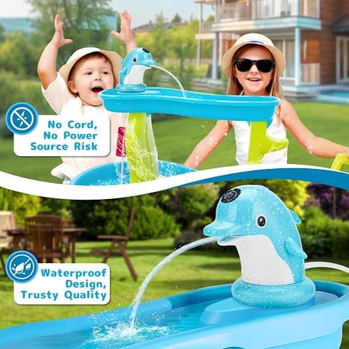 Dolphin Water Table Pump Toy for Kids - Battery Powered, 3-Hour Non-Stop Play - Summer Water Fountain Play Table with Dolphin Design (Blue) thumbnail 7