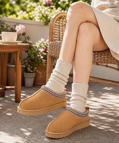 bebealy Genuine Suede Fuzzy Slippers for Women Winter Warm House Shoes | Comfortable Mini Boots for Indoor Outdoor Wear with Soft Plush Lining thumbnail 3