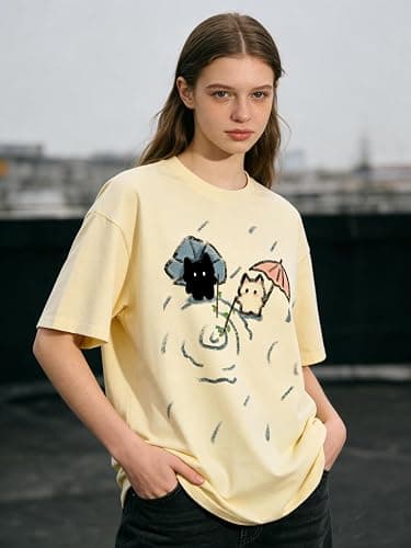 Womens Y2K Kawaii Cat Print T-Shirt Casual Oversize Cutecore Harajuku Tops Summer Short Sleeves Round Neck T-Shirts thumbnail 2