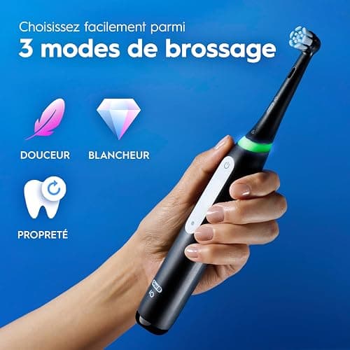 Oral-B Brosse A Dents Electrique iO 3 Noire, 3 Modes De Nettoyage Dont Blancheur, Brossage Silencieux, Capteur De Pression, Brossette De Rechange Oral B, Embout Rond, Chargeur, Etui De Voyage thumbnail 9
