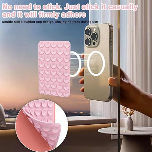Silicone Suction Cup Phone Case-Reusable Strong Adhesive Pads for Phones, Home, Kitchen, Bath Use, Multi-Purpose Stickers(Pink) thumbnail 2