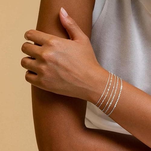 MBW Silver Plated Bracelets for Women, Dainty Silver Bracelets for Women Set Bracelet Stack Waterproof Jewelry for Women Trendy Minimalist Simple Small Thin Bracelet Set for Women Teen Gift thumbnail 2