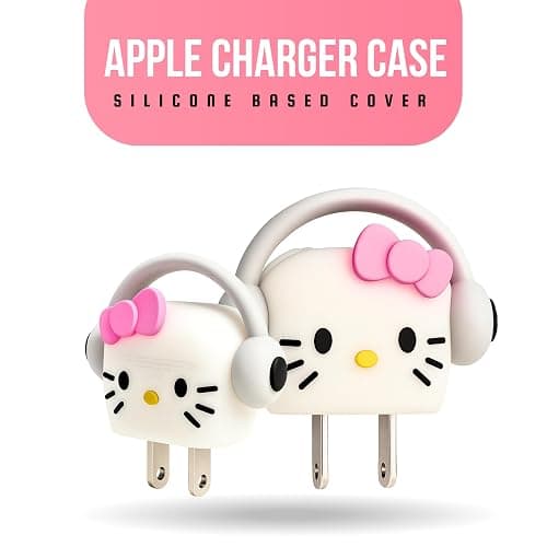 EMOH ROCED Cute Cartoon 3-in-1 20 W Charger Cover Compatible with iPhone Adapter – Compact, Durable, Portable & Protective Case with Cable Protector (White Kitty Headphone) thumbnail 2