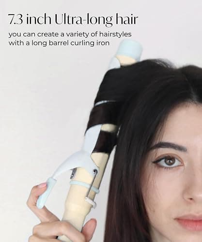 Curling Iron 1 1/2 Inch - 7.3" Long Barrel Ceramic Hair Curler for Blowout, Beach Waves - Curling Wand Designed for Long Hair - Marshmallow thumbnail 3