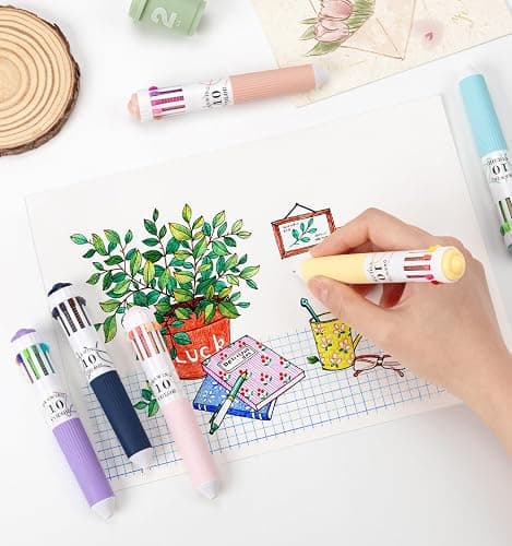 Joyask 6 Park Multicolor Pens, 10-in-1 Colored Ballpoint Pen, 57 Colors, 0.8mm Fine Point Smooth Writing, Retractable Ballpoint Pens for Office School Students Children thumbnail 2