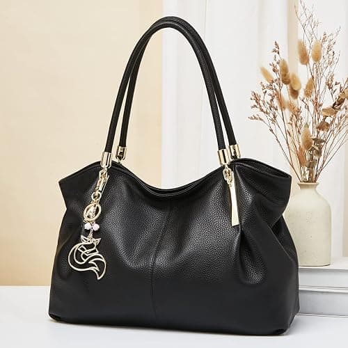 FOXLOVER Cow Leather Tote Bags for Women Large Capacity Top-Handle Handbag Shoulder Bag Purse Zipper Closure with Metal Charm thumbnail 2