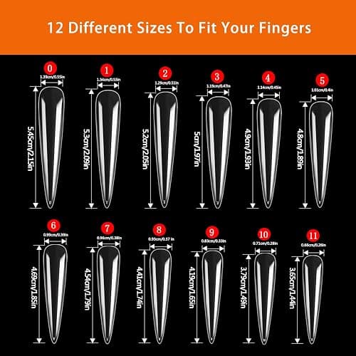 Extra Long Stiletto Nail Tips, 504PCS XXXL Fake Acrylic Nails, Clear Full Cover No C Curve Stiletto Nails Tips for Acrylic Nails Professional, Flattened Press On Nails 12 Sizes thumbnail 4