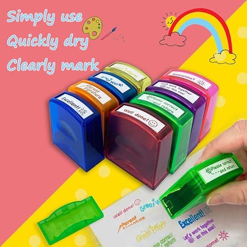 Bertiveny Teacher Stamps for Grading Classroom,Parent Signature Self-Inking Teacher Stamp Set School Supplies Stamps for Homework Reward with 8 pcs Classroom Supplies for School Elementary(Rainbow) thumbnail 4