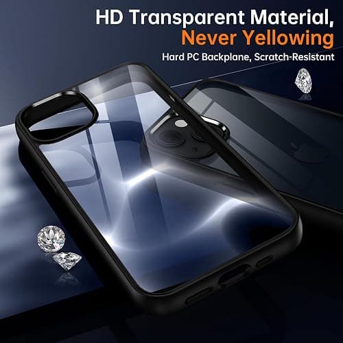Supdeal Shockproof Clear Case for iPhone 14, [Not Yellowing] [10FT Military Drop Protection] Hard Clear Back Four Corner Airbags Drop Protection Phone Cover, 6.1 inch, Black thumbnail 4