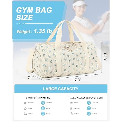BTOOP Duffle Bag for Gym Sports Women Girls Workout Travel Bag Weekender with Shoe Compartment and Wet Pocket thumbnail 2