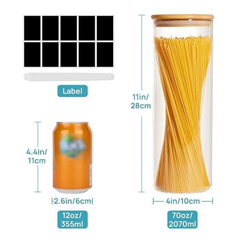 Vtopmart 70oz Glass Food Storage Jars, 3 Pack Large Kitchen Containers with Airtight Bamboo Lids for Pasta, Nuts, Flour, Canisters Set for Cereal, Pantry Organization, BPA Free thumbnail 3