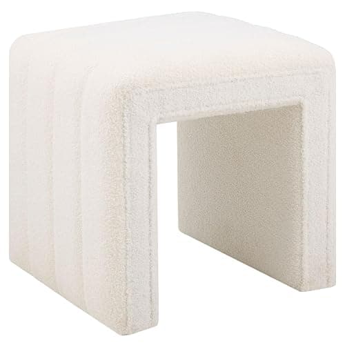 Wimarsbon Vanity Stool Chair, Modern Teddy Velvet Ottoman Footrest, Sofa Bench Footstool Extra Seat, Home Decor for Makeup Room, Living Room, Entryway, Office (White) - Image 1