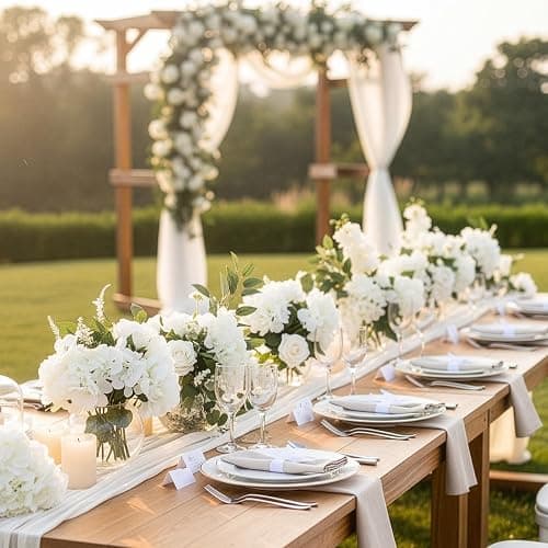 Auihiay 64Pcs Hydrangea Artificial Flowers Bulk, Silk White Hydrangeas | Full Flowers Heads with Stems for Wedding Centerpieces, Home, Garden, Baby Shower, Party Decoration thumbnail 7