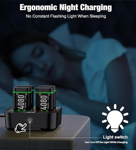 Upgraded Fast Charging Rechargeable Battery Packs with Light Control, 4x4080mWh Xbox Controller Batteries with Charger Dock for Xbox Series X|S, One S/X/Elite Controllers,Cases and Storage Sets thumbnail 6