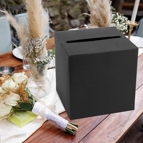 Black Card Box Wedding Favors Post Box Cardboard Receiving Money Box Holder for Wedding Reception, Baby Showers, Anniversary, Birthday Party, Graduation Table Centerpiece Decorations thumbnail 2