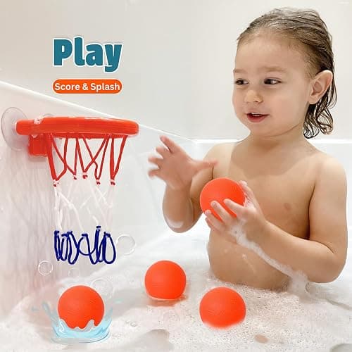 Bath Toys – Bathtub Basketball Hoop for Toddlers, Kids, Boys and Girls | 4 No-Hole Balls & Strong Suction Cups | Fun Basketball Bath Toy for Toddlers thumbnail 5