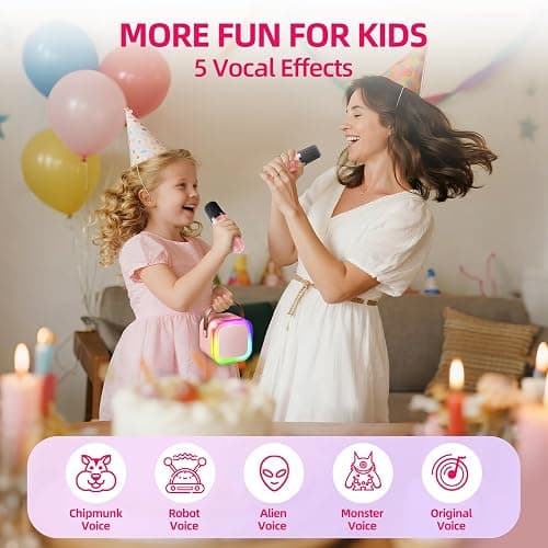 Kinglucky Mini Karaoke Machine for Kids, Top Birthday Gift Pick for Girls Ages 3, 4, 5, 6, 7, 8, 9, 10, 11, 12 Years Old, Kids' Personal Video Players Accessories with 2 Mics Singing Present Toy, Pink thumbnail 3