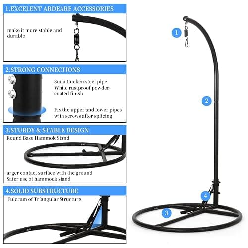 JvFun Heavy Duty Hammock Chair Stand Only, 330 lbs Weight Capacity Hanging Chair Base for Indoor Outdoor Use, Steel Frame, Fits Most Hammock Swing Chairs thumbnail 7