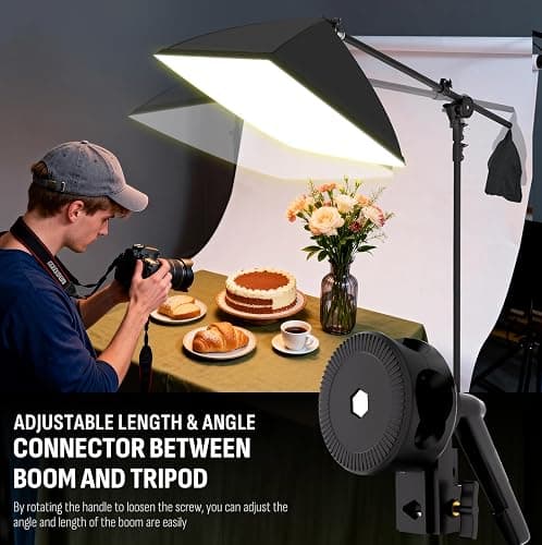 NiceVeedi 85W Photography Lighting, 2-Pack 20'' x 28'' Professional Softbox Lighting Kit with 53'' Boom Arm & 91'' Tripod Stand, Remote Control, Studio Lights for Live Streaming/Portrait/Photography thumbnail 3