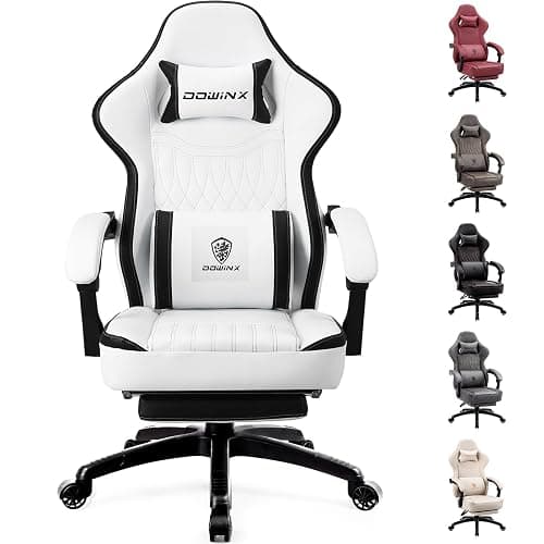Dowinx Gaming Chair Breathable PU Leather Gamer Chair with Footrest Massage Lumbar Support, Big and Tall Ergonomic Reclining Computer Chair with Pocket Spring Cushion for Adults Teens (Black&White) - Image 1