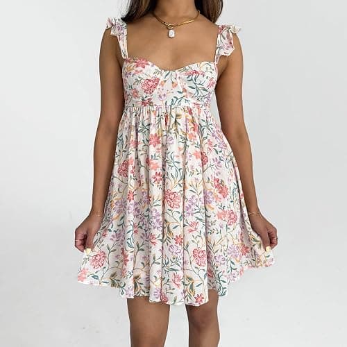 Awoscut Women Cute Babydoll Mini Dress Ruffle Strap Maternity Dresses Summer Y2K Flowy Teens Short Sundress thumbnail 5