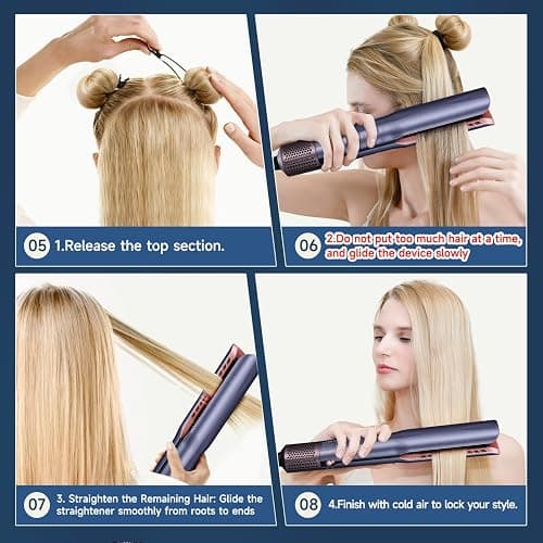 Hair Straightener – 2 in 1 Wet to Dry Air Straightener with High-Speed Ionic Airflow, Straightens Using air, No Heat Damage, Smart Temperature Control for Medium to Long Hair (35-75cm) (Purple) thumbnail 7
