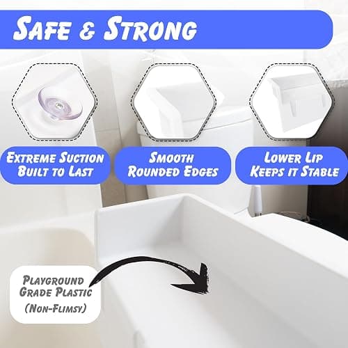 Tub Topper® Bathtub Splash Guard & Bath Shelf for Kids – Toddler Bath Tray, Bath Toys Storage & Ledge Organizer – Splash Guard for Bathtub with Suction Cups – Kids Bathroom Accessories (White) thumbnail 5