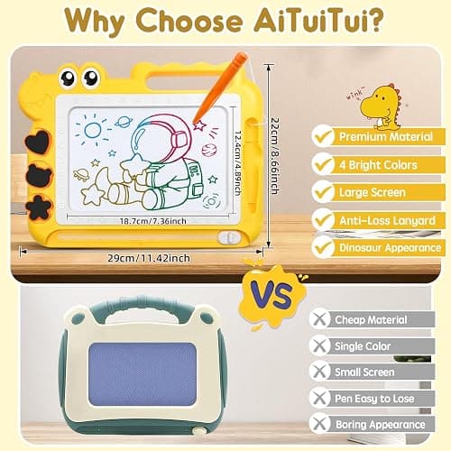 AiTuiTui Magnetic Drawing Board Toddler Toys Gift for Girls Boys, Color Sketch Writing Scribble Doodle Pad Travel Games, Educational Learning Kids Toys for Toddlers Birthday (Yellow) thumbnail 5