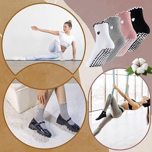 Skicuff Cute Pilates Socks with Grips for Women, Non Slip Ruffle Yoga Socks for Barre Ballet Barefoot Workout thumbnail 5
