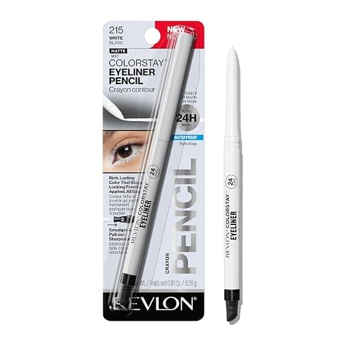 REVLON ColorStay Pencil Waterproof Eyeliner, 215 White, 0.01 oz | Waterproof pencil eyeliner with built-in sharpener. Smudge-proof, long-lasting, intense matte color. - Image 1