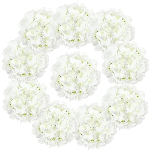 Auihiay 10PCS Hydrangea Artificial Flowers, Faux White Flowers | for Wedding Centerpieces, DIY Bouquets, Bridal Shower, Floral Decor Home Decoration with Stems - Image 1