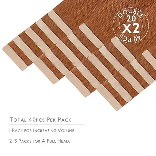 WENNALIFE Tape in Hair Extensions, 40pcs 100g 24 Inch Dirty Ginger Human Hair, Straight Invisible Reusable Real Extensions thumbnail 2