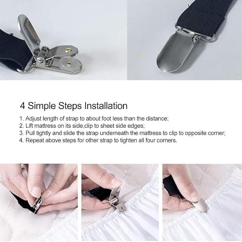 Siaomo Bed Sheet Clip Straps - 2 Way Adjustable Crisscross Sheet Corner Holder Straps Gripper Elastic Sheet Band Mattress Straps Fasten Suspenders(2 Set/4Pcs, Black) - Black 4pcs Set thumbnail 6