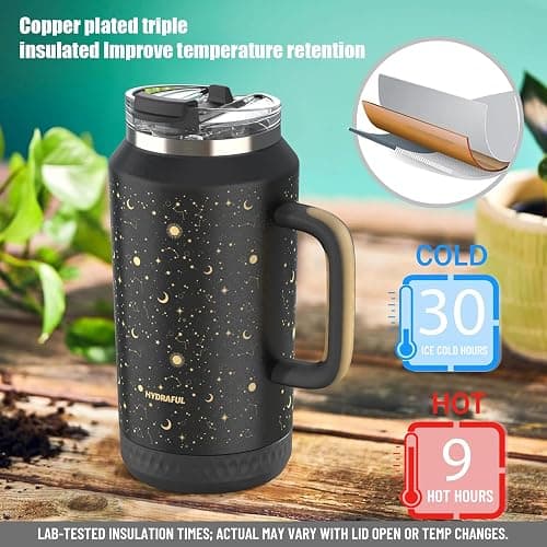 Hydraful 64 oz Tumbler with Handle and Straw - 100% Leak-Proof - Insulated Cup Reusable Stainless Steel Large Water Bottle Travel Mug for Gym, Hiking, and Camping - Gifts for Women Men Him Her thumbnail 5