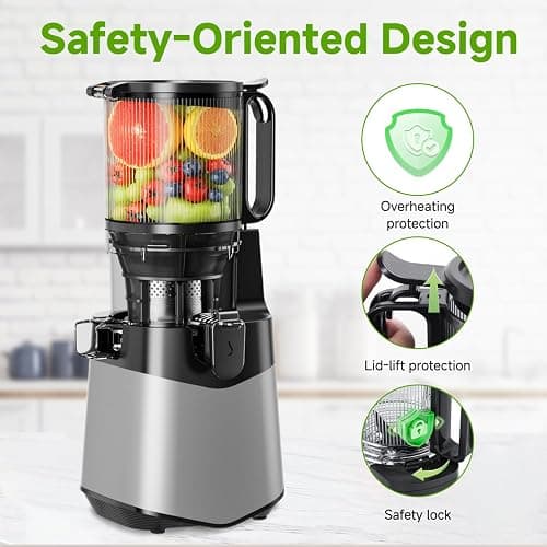 EanOruus Cold Press Juicer, 5.8" Wide Feed Chute Juice Extractor Machine with 400W, High Juice Yield, Slow Masticating Juicer for Whole Vegetables & Fruits, Dark Grey thumbnail 6