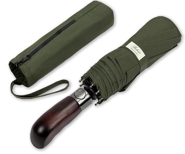 Balios Travel Folding Umbrella with Real Wood Handle Auto Open Close Vented Windproof Canopy - Designed in UK - Image 1