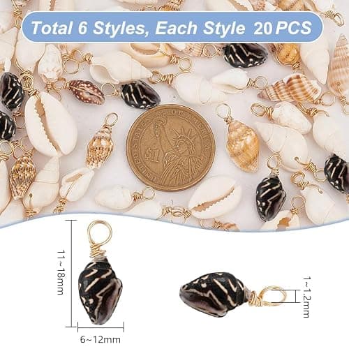 PH PandaHall Shell Pendants Spiral Seashells Craft Charms Cowrie Sea Shells Pendant Natural Shell Charms Conch Shells with Loop Bail thumbnail 2