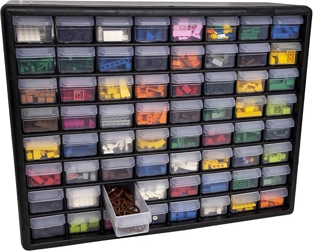 Akro-Mils 64-Drawer Plastic Drawer Storage Cabinet for Garage Organization, Bead Organizer, Building Bricks Storage, Teacher Toolbox, Makeup Organizer, 20" W x 6" D x 16" H, 10164 Black thumbnail 12