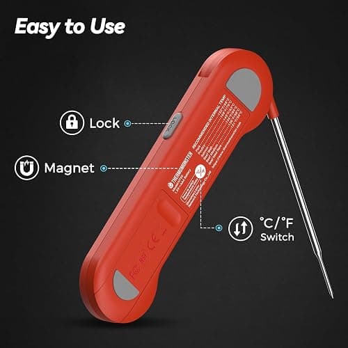 0.5 Sec Instant Read Meat Thermometer Digital with ±0.5℉ Precision, Food Thermometer for Cooking Kitchen Gadgets, Oven Grill Candy BBQ Essentials Accessories, Gifts for Him Dad Men Birthday, Red thumbnail 7