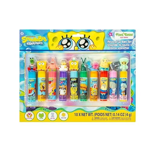 SpongeBob Lip Balm Set, 10-Piece with Removable 3D Toppers - Image 1