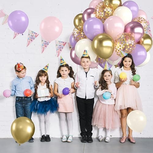 Pink and Purple Balloons,12 Inch Metallic Pink Light Purple White and Gold Baloons with Confetti Balloon for Girls Birthday Baby Shower Wedding Bridal Shower Party Decorations thumbnail 6